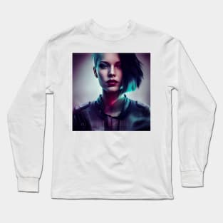 Cyber Beauty: Futuristic Elegance in Rendered Portraiture Long Sleeve T-Shirt